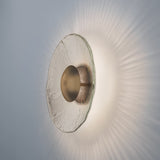 Inviso Wall Sconce by Cerno - Distressed Brass disc, Walnut, side view
