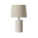 Jatobá Table Lamp by Geo Contemporary in White ceramic with a Rustic Linen fabric shade and chrome details