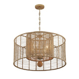 Jayna Rattan Drum Chandelier 25'' Burnished Silver