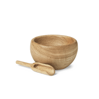 Kay Bojesen Menageri Salt Cellar With Spoon, Oak, H: 1.6" By Kay Bojesen