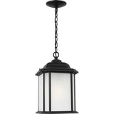 Kent Outdoor Pendant — 8.38 Inch, Black with Satin Etched Glass