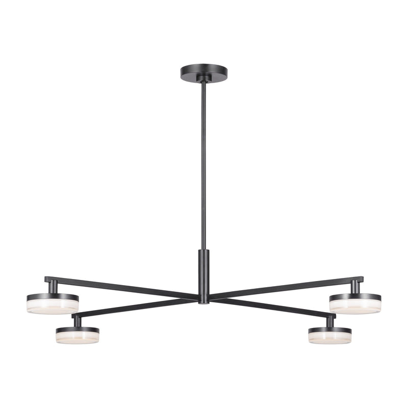Khan Chandelier — 34", Silk Screen White Inside Clear Outside, Aged Iron