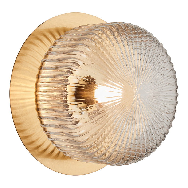 Knobbel Wall Sconce 1 Light Aged Gold Brass Clear Ribbed