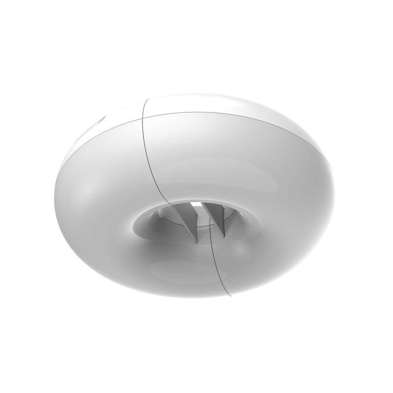 Smooth white doughnut-shaped LED bulb with a central clip for mounting on a parasol pole — Lima Portable LED Lightbulb for Umbrella by New Garden