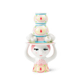 Bjørn Wiinblad Lady with Hat Candle Holder, Pink/Yellow, H: 6.3" By Bjorn Wiinblad