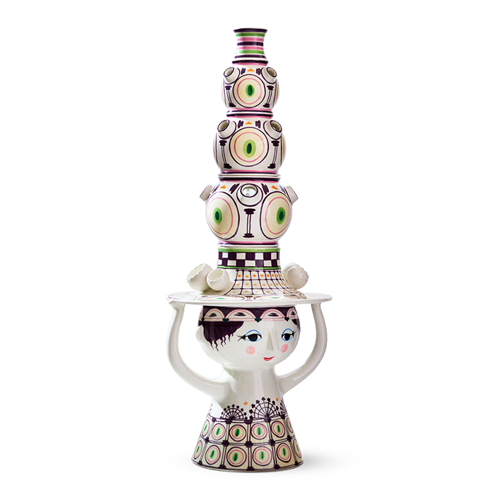 Bjørn Wiinblad Lady with Hat Floor Vase, Plum, H: 39" By Bjorn Wiinblad