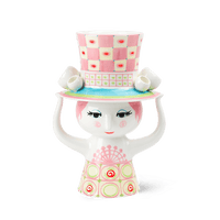 Bjørn Winblad Lady With Hat Vase, Pink/Yellow H: 8.1" By Bjorn Wiinblad