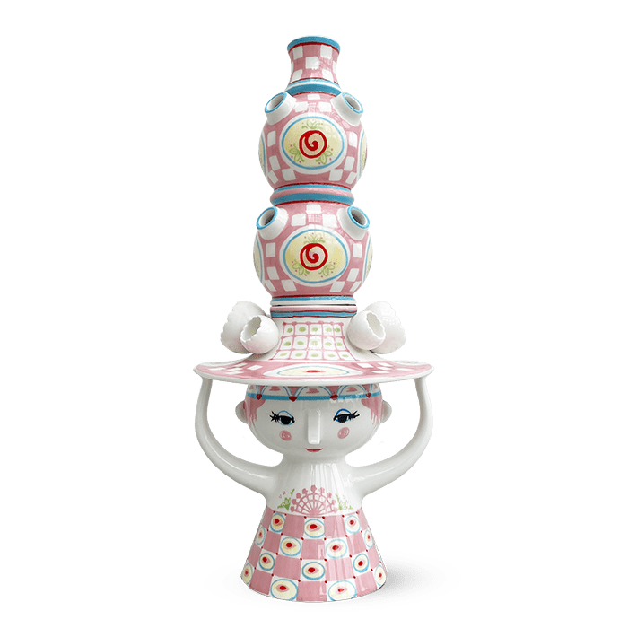 Bjørn Wiinblad Lady With Hat Vase, Pink, H: 19.7" By Bjorn Wiinblad