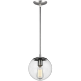 Leo Pendant Light Bulb Included LED Satin Aluminium Clear Shade Small By Visual Comfort Studio