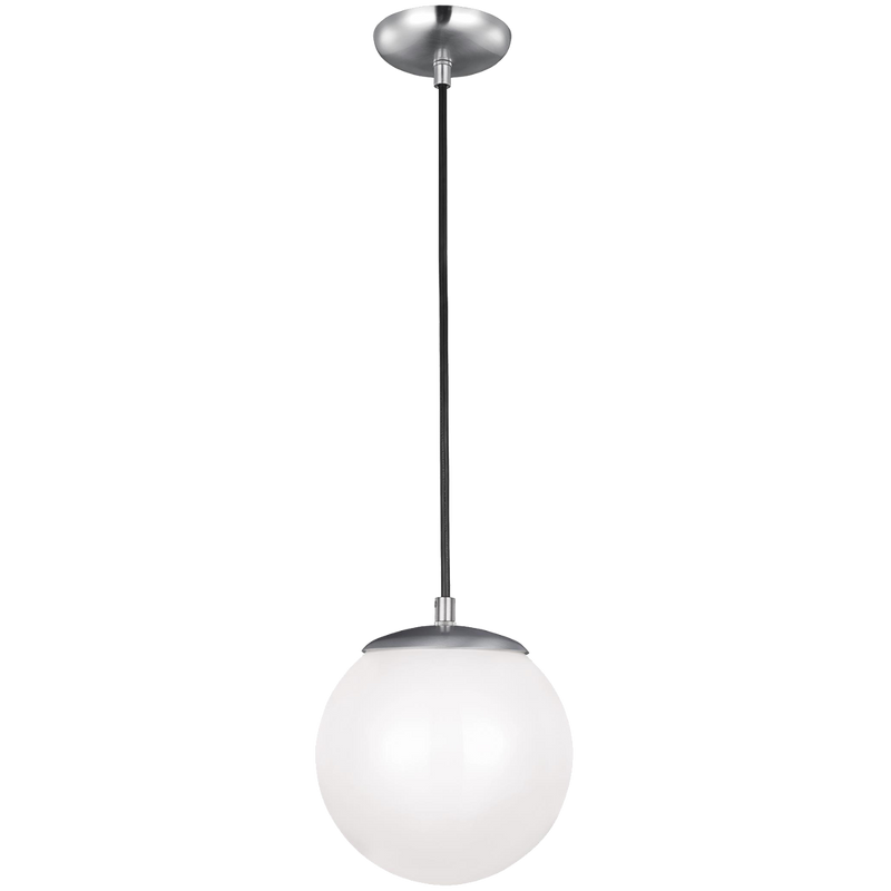 Leo Pendant Light Bulb Included LED Satin Aluminium White Glass Small By Visual Comfort Studio