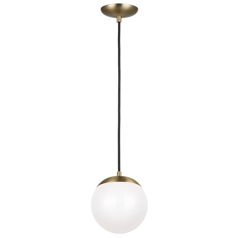Leo Pendant Light Bulb Included LED Satin Brass White Glass Small By Visual Comfort Studio