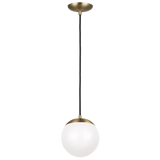 Leo Pendant Light Bulb Integrated LED Satin Brass White Glass Small By Visual Comfort Studio