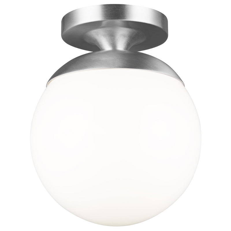 Leo Semi Flush Mount Satin Aluminium LED Bulb Included White Glass By Visual Comfort Studio