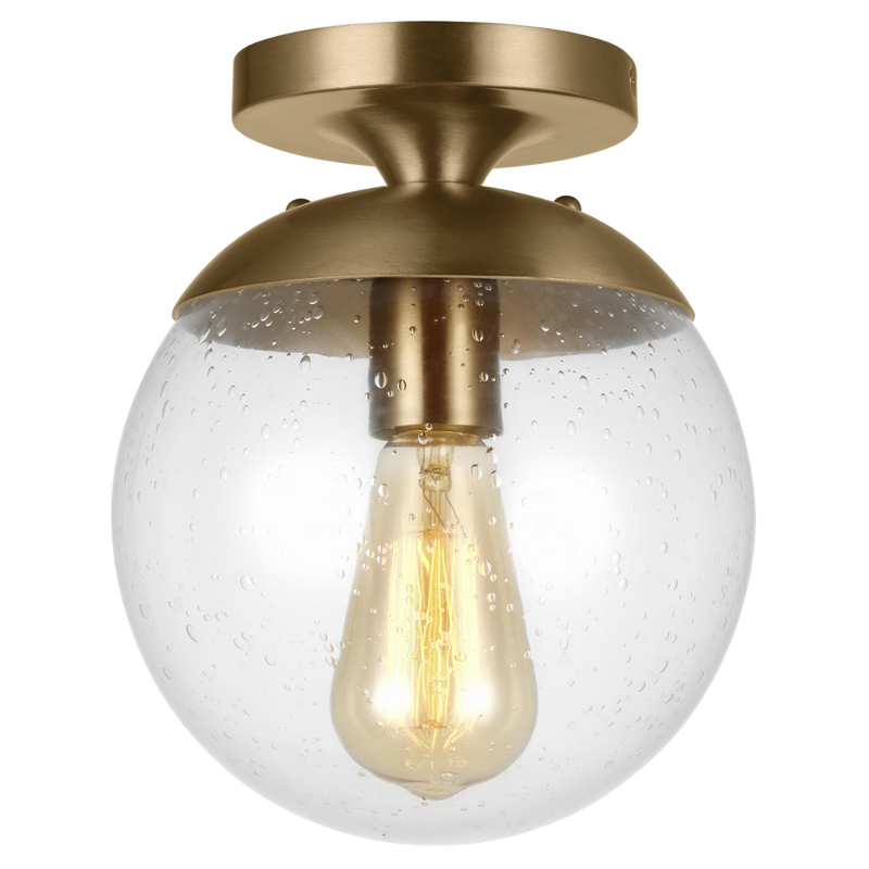 Leo Semi Flush Mount Satin Brass LED Bulb Included Clear Seeded Glass By Visual Comfort Studio