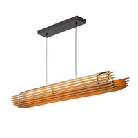 Lex Linear Pendant by Cerno, walnut slats with textured black accents and canopy