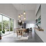 Lex Pendant Lights by Cerno in white washed oak over a dining table
