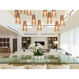Cluster of Lex Pendant Lights by Cerno above a glass dining table