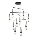 Link 10-Light Blown Glass Mobile Chandelier in Black, Clear Glass with White Threading, Standard by Hubbardton Forge