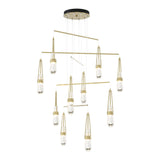 Link 10-Light Blown Glass Mobile Chandelier in Modern Brass, Clear Glass with White Threading, Standard by Hubbardton Forge