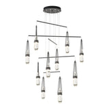 Link 10-Light Blown Glass Mobile Chandelier in Natural Iron, Clear Glass with White Threading, Standard by Hubbardton Forge