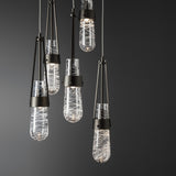 Link 5-Light Blown Glass Pendant detail in Oil Rubbed Bronze, Clear Glass with White Threading, Standard, by Hubbardton Forge