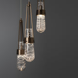 Link 5-Light Blown Glass Pendant detail in Bronze, Clear Glass with White Threading, Long, by Hubbardton Forge