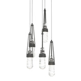 Link 5-Light Blown Glass Pendant in Natural Iron, Clear Glass with White Threading, Standard by Hubbardton Forge