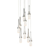 Link 9-Light Blown Glass Chandelier, shown in Sterling, Clear Bubble Glass, Standard, by Hubbardton Forge