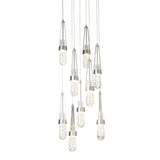 Link 9-Light Blown Glass Chandelier, shown in Sterling, Clear Glass with White Threading, Standard, by Hubbardton Forge