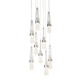 Link 9-Light Blown Glass Chandelier, shown in Sterling, Clear Bubble Glass, Standard, by Hubbardton Forge