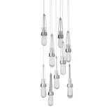 Link 9-Light Blown Glass Chandelier, shown in Sterling, Clear Glass with White Threading, Standard, by Hubbardton Forge