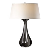 Lino Table Lamp, shown in Dark Smoke, Natural Anna Shade, by Hubbardton Forge