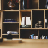 Lite-Up 2.0 Battery Table Lamp - Petroleum, in a bookcase