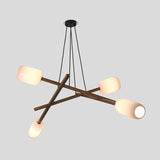 Locus Chandelier by Cerno in walnut with black metal accents, black cord and enamel white glass