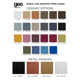 Lola Ceramic Table Lamp by Geo Contemporary - available ceramic colours and metal stem finishes