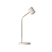 Lola Ceramic Table Lamp by Geo Contemporary with a White ceramic head and base on a slender gold stem
