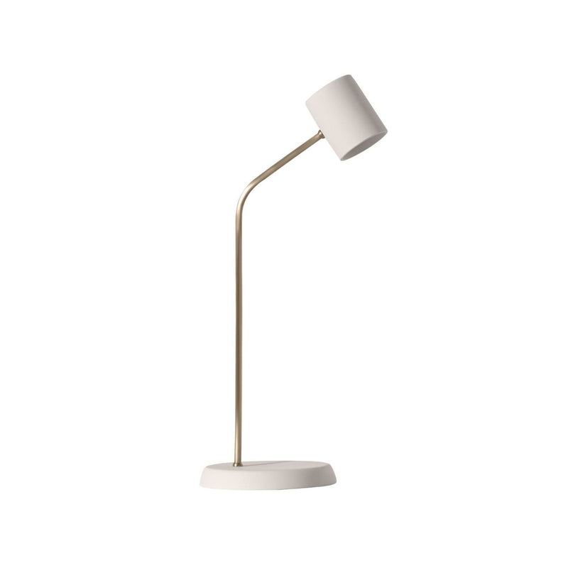 Lola Ceramic Table Lamp by Geo Contemporary with a White ceramic head and base on a slender gold stem