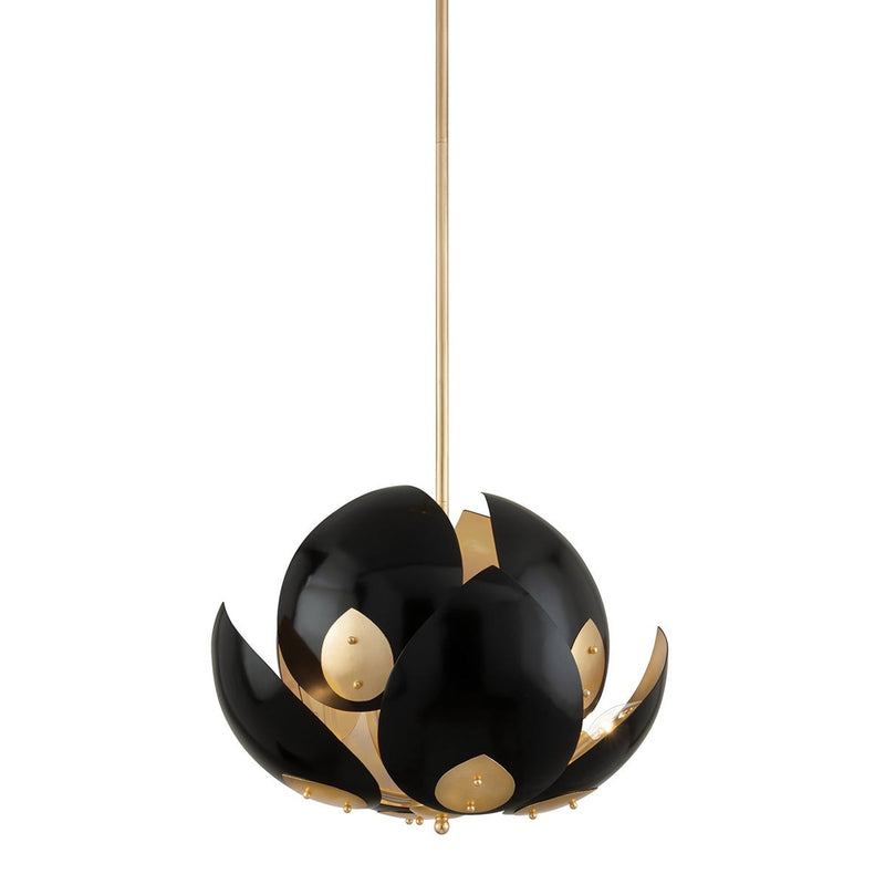 Lotus Chandelier - 8-Light - Gold Leaf with Black by Hudson Valley