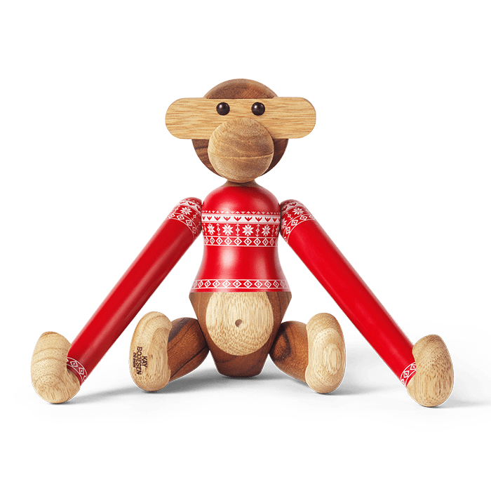 Kay Bojesen Monkey with Christmas Sweater, Teak/Limba Mini By Kay Bojesen