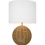 Mari Table Lamp — 16 1/4", White Linen, Burnished Brass