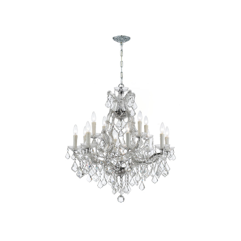 Maria Theresa Crystal Chandelier, Wide 12-Light 28'' Polished Chrome