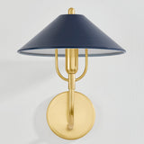 Mariel Wall Sconce Aged Brass Soft Navy By Mitzi Front View