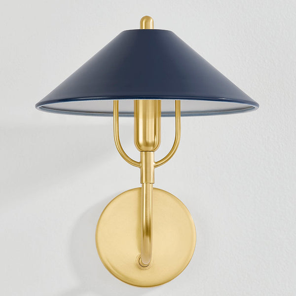 Mariel Wall Sconce Aged Brass Soft Navy By Mitzi Front View