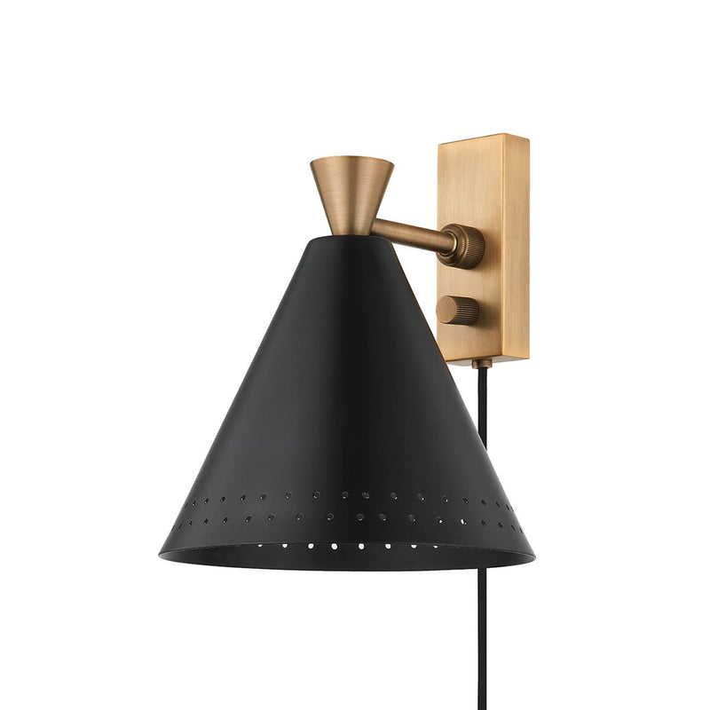 Marvin Plug-in Sconce - Patina Brass with Soft Black by Troy Lighting