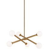 Matchstix Chandelier Small Aged Gold Brass Opal Glass By Matteo - Front View