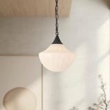 Matte Black/Glossy Ribbed Opal Glass Farrah Pendant by Alora Lighting