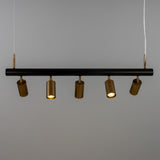 Matte Black and Antique Brass Watson Five Light Linear Island Pendant by Mullan Lighting