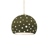 Matte Green-Beige Twisted Cord Perforated Large Globe Pendant by Justice Design