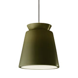 Matte Green Black Cord Trapezoid Tall Ceramic Pendant by Justice Design