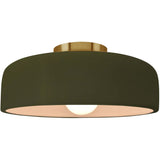 Matte Green Brushed Brass Ceramic Small Spire Semi-Flush by Justice Design